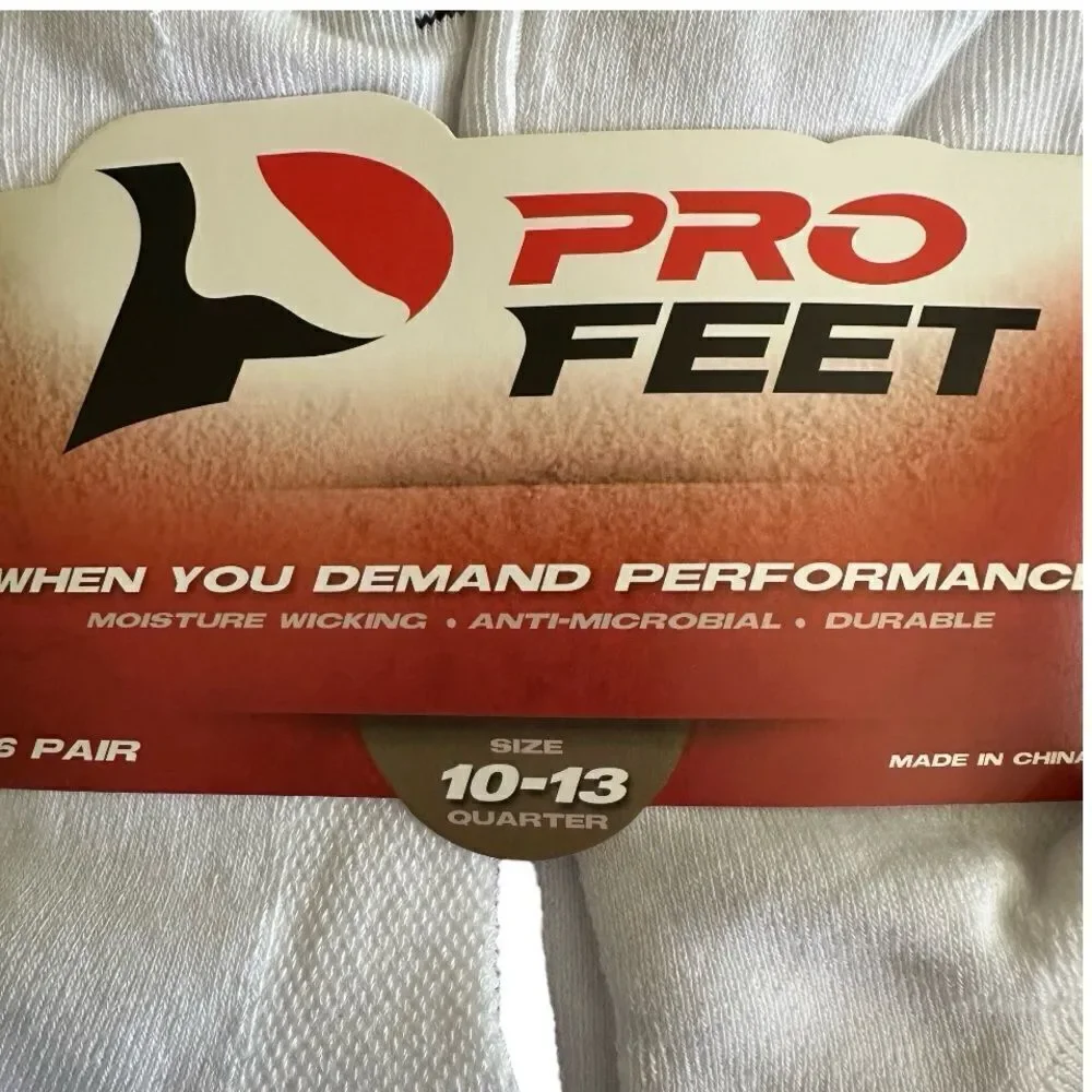 Pro Feet Performance Training Quarter Socks White Size 10-13 (2 Pack / 12 Pairs)